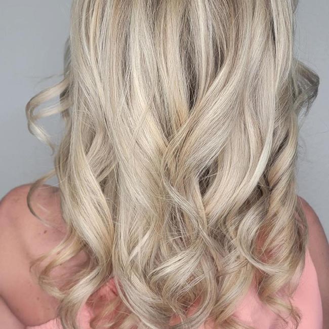 Close up of blonde hair done at Beauty on Broadway
